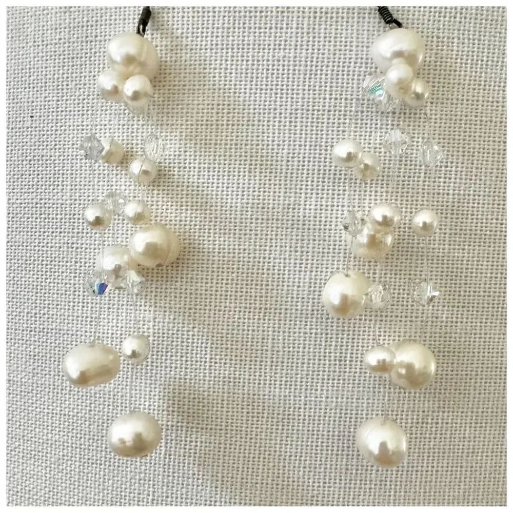sterling silver floating freshwater pearl and crystal earrings